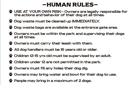 Woodstock Dog Park Human Rules